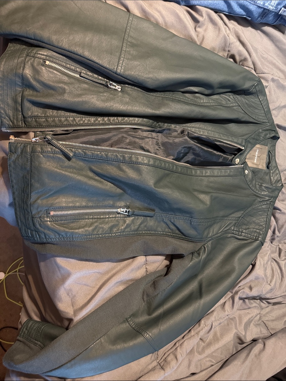 Maurices Dark Green Faux Leather Moto Jacket
